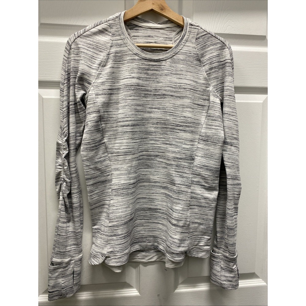 Lululemon Swiftley Long Sleeve Running Shirt Gray And White Space Dye Size 10